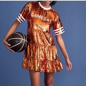 🟠NWT! FRANCESCA’S Game Day Sequin Mini Dress in Orange